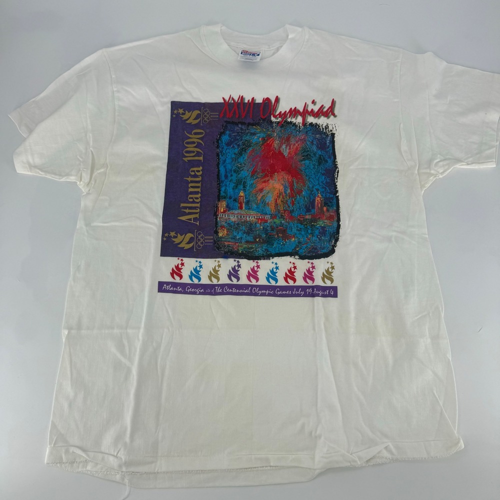 Vintage 1996 Atlanta Centennial Olympic Games Hanes Beefy-T Shirt White XL USA
